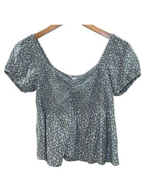 L.A. Hearts Floral Babydoll Top Smocked Bodice Green White Size Medium